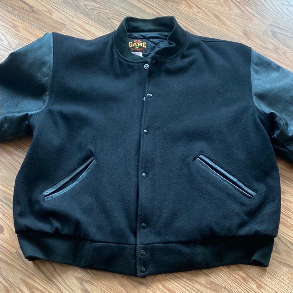 Bomber Jacket with Wool Body and Leather Sleeves Varsity Fall Outdoor
